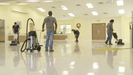 Large area floor stripping and waxing at upriver rv resort N. Fort Myers, FL